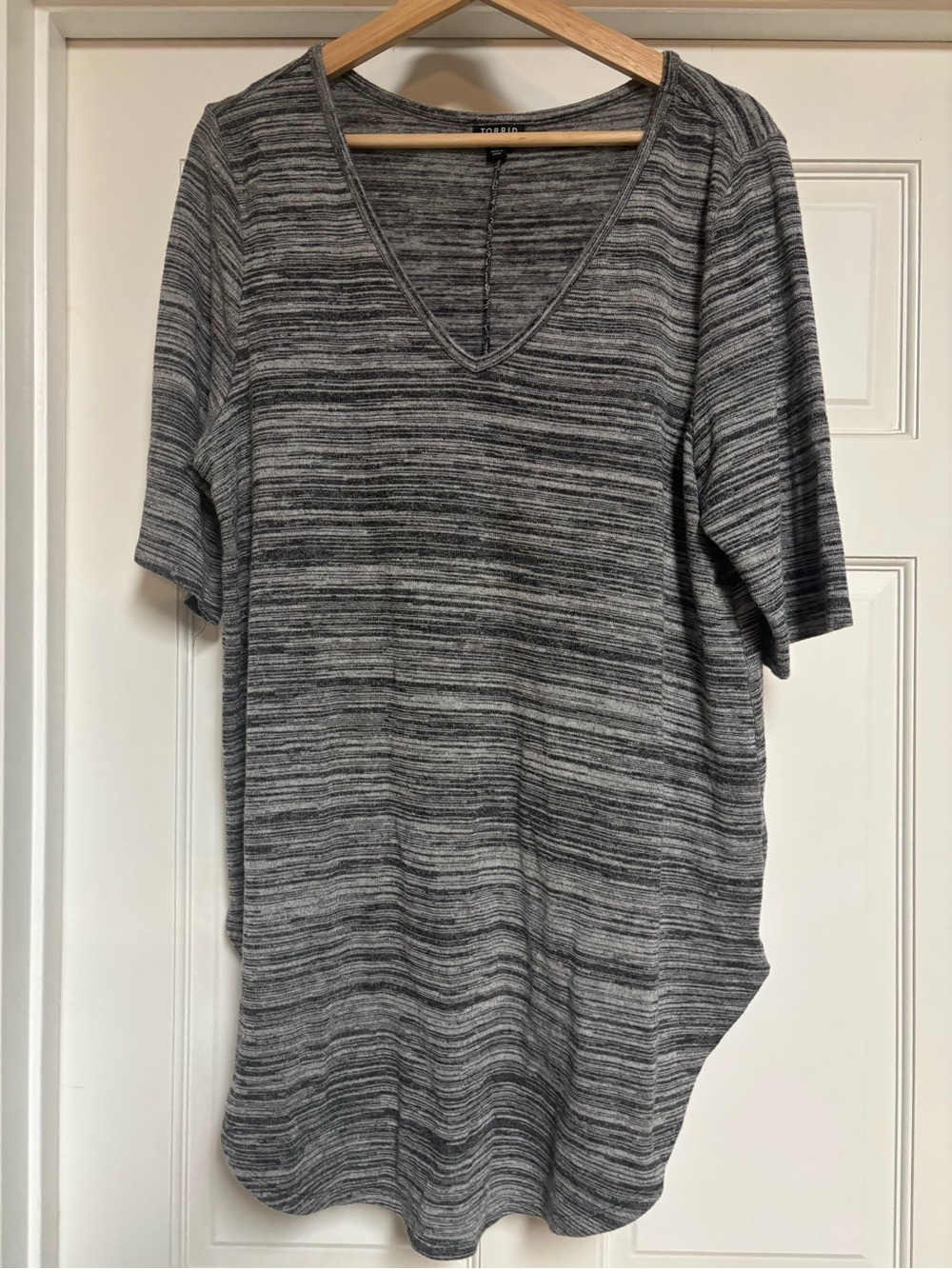 Women's Gray Striped V-Neck Top plus size
